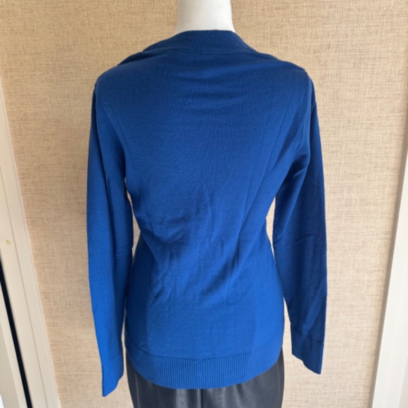 Tory Burch Blue 100% Merino Wool V-Neck Cardigan Sz S - Picture 3 of 5